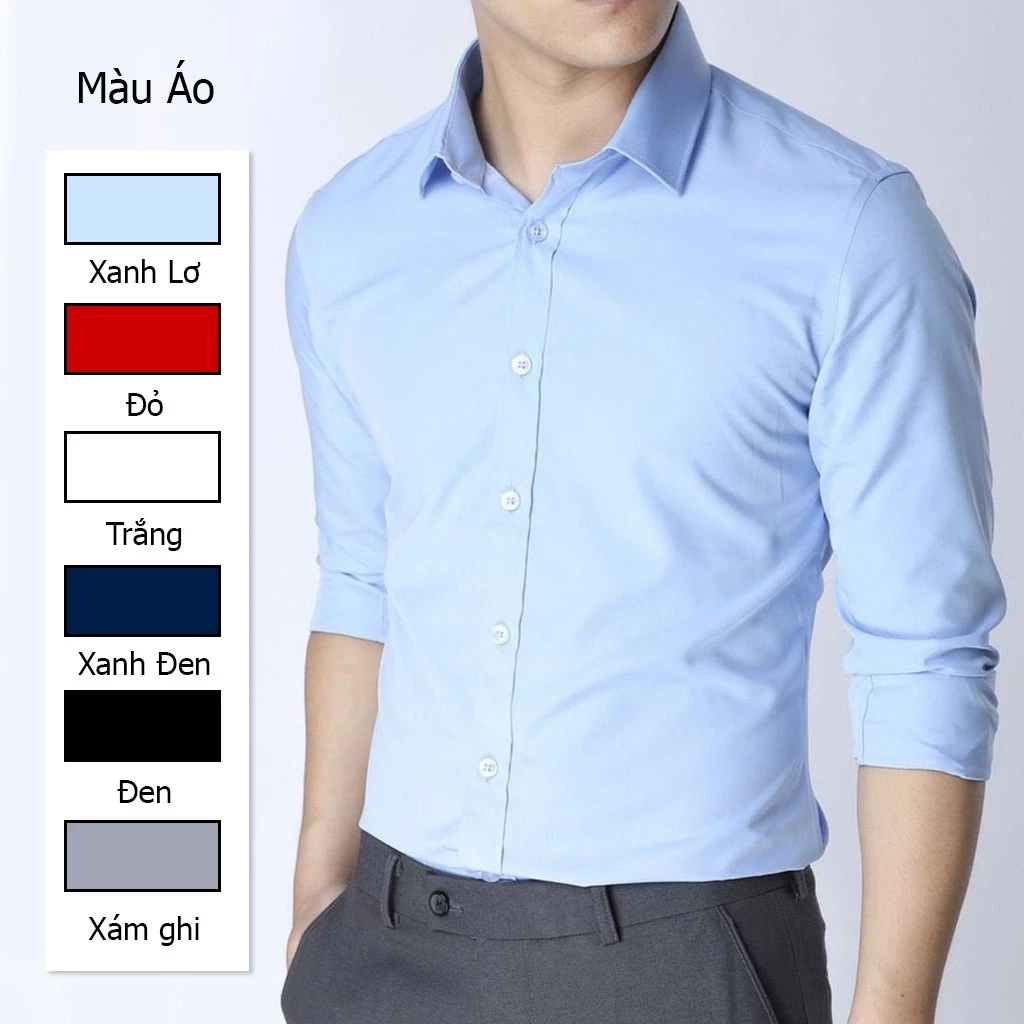 Áo Sơ Mi Nam Dài Tay Hàn Quốc Vải Lụa Thái Chống Nhăn Chống Xù