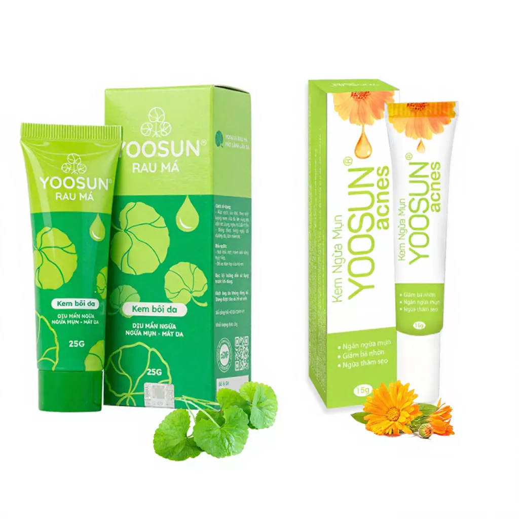Combo Kem Bôi Da Yoosun Nghệ 25g, Rau má 25g, Acnes 15g - Ngăn Ngừa Mụn, Giảm Thâm, Mát Da Từ Thảo Dược