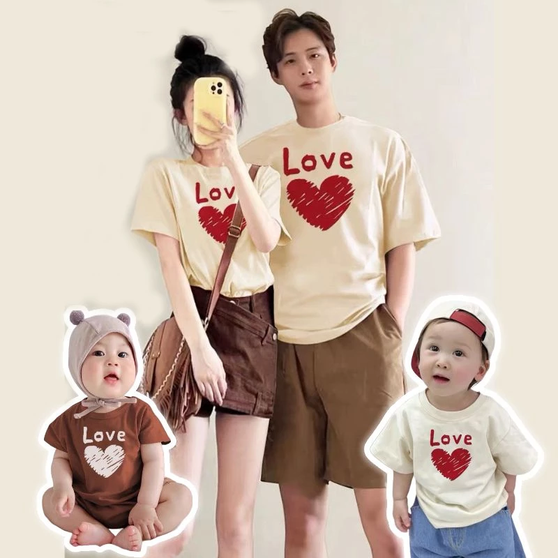 Áo gia đình HappyFamily - Đồ gia đình Chữ Love Trái Tim Nét Vẽ Chất Cotton