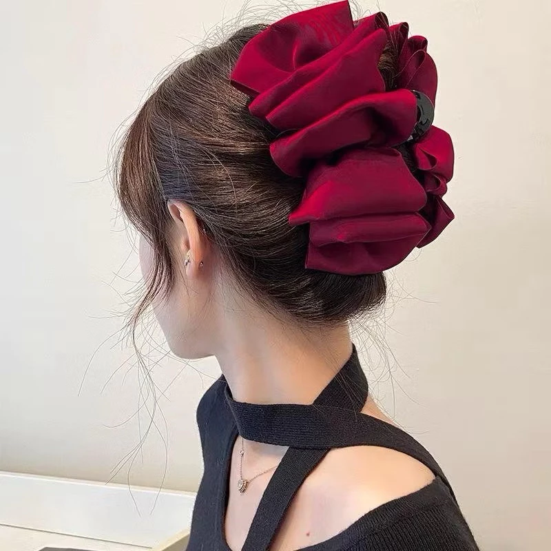 Kẹp tóc nơ voan lụa trơn đơn giản Kẹp tóc càng cua bản to dành cho nữ chất liệu voan lụa nhẹ nhàng